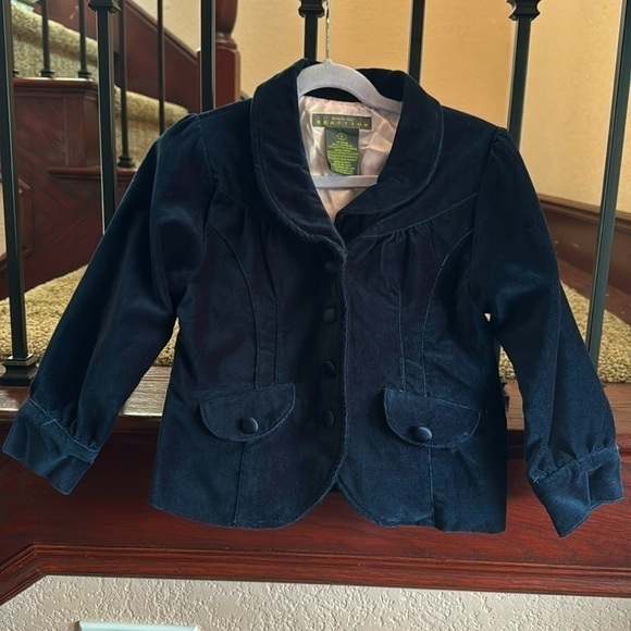 Kenneth Cole Reaction Little Girls Size 5 Velvet Navy Blue Blazer Dressy Jacket - Picture 1 of 4